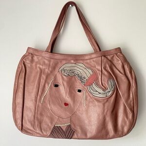 R&Y Augousti Bag Pink Face Embroidered Vintage Purse